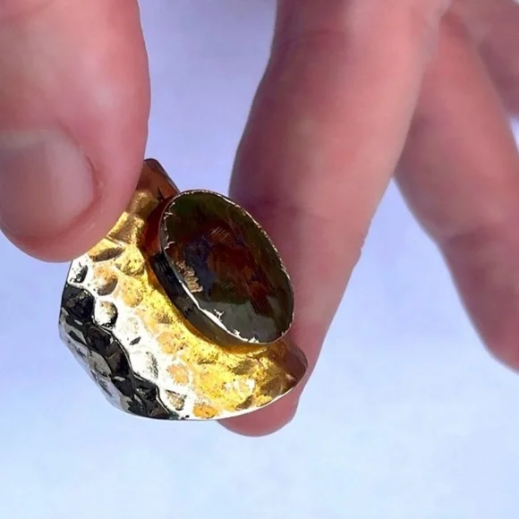 7.5 7.75 8 Moss Agate Gem Gemstone Fine Art Ring Solid Metal Plated Gold Filled